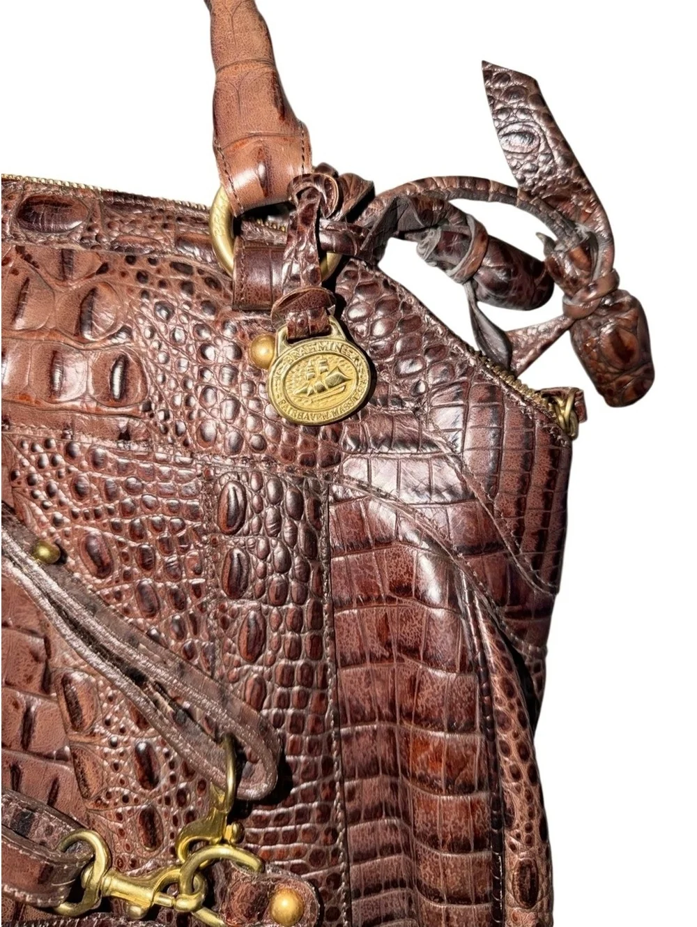 BRAHMIN LOUISE ROSE MAGNIFICENT MELBOURNE CROC PECAN LEATHER SATCHEL HANDBAG